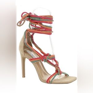 Steve Madden Tan Heels with Multicolor Braided Laces